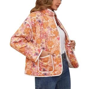 Womens Quilted Lightweight Jacket, Floral Print Cropped Puffer, XL
